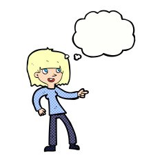 cartoon girl pointing with thought bubble N29