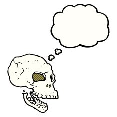 cartoon spooky skull with thought bubble N149