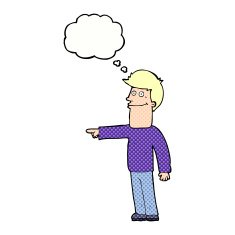 cartoon man pointing with thought bubble N191