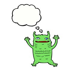 cartoon little monster with thought bubble N29