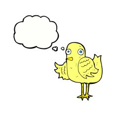 cartoon bird waving wing with thought bubble N10