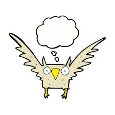 cartoon owl with thought bubble N65