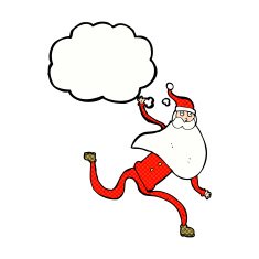 cartoon running santa with thought bubble N9