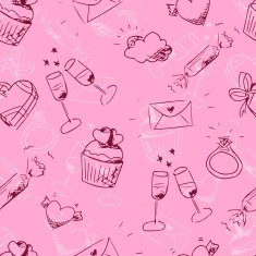 Vector cute pink sketchy Valentine's day seamless pattern