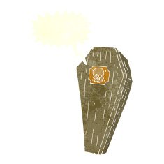 spooky cartoon coffin with speech bubble N19