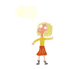 cartoon woman looking up to the sky with speech bubble N10