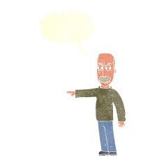 cartoon old man gesturing Get Out! with speech bubble N10