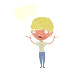 cartoon woman holding arms in air with speech bubble N10