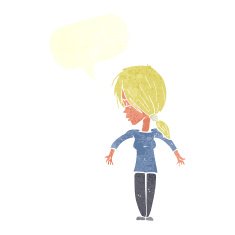 cartoon woman shrugging shoulders with speech bubble N451