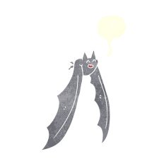 cartoon flying bat with speech bubble N6