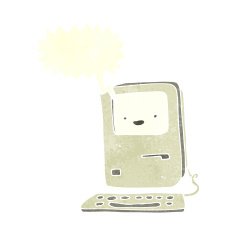 cartoon old computer with speech bubble N22