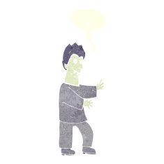 cartoon vampire waving hands with speech bubble N10