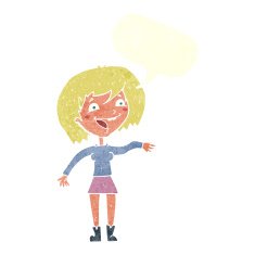 cartoon waving woman with speech bubble N137