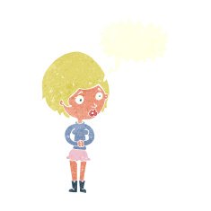 cartoon concerned woman with speech bubble N9