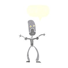 cartoon funny robot with speech bubble N75