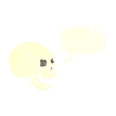 cartoon spooky skull with speech bubble N137