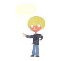 cartoon pointing boy with speech bubble N28