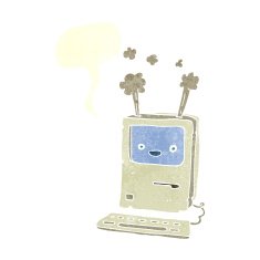 cartoon old computer with speech bubble N23