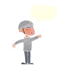 cartoon security guy with speech bubble N10
