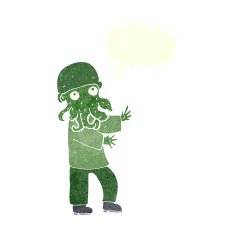 cartoon monster man with speech bubble N10