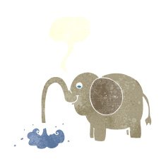 cartoon elephant squirting water with speech bubble N20