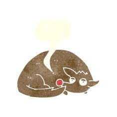 cartoon curled up dog with speech bubble N10