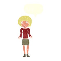 cartoon woman shrugging shoulders with speech bubble N453