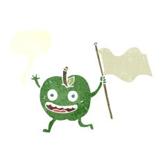 cartoon apple with flag speech bubble N9