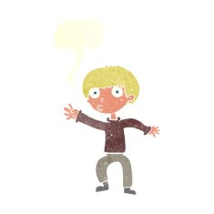 cartoon boy waving warning with speech bubble N10