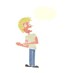 cartoon man making excuses with speech bubble N10