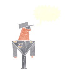 cartoon guard with speech bubble N10