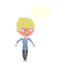 cartoon woman shrugging shoulders with speech bubble N454