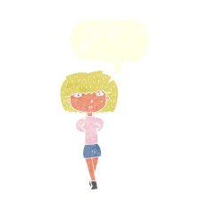 cartoon shy woman with speech bubble N46