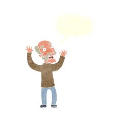 cartoon terrified old man with speech bubble N19