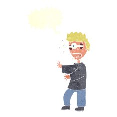 cartoon terrified boy with speech bubble N10