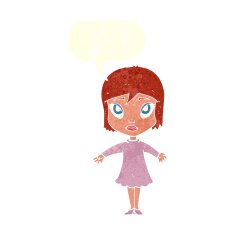 cartoon girl in dress with speech bubble N10
