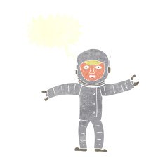cartoon space man with speech bubble N20