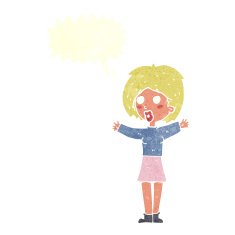 cartoon worried woman with speech bubble N72