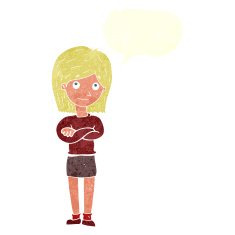cartoon friendly girl rolling eyes with speech bubble N10