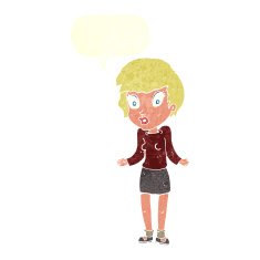 cartoon woman shrugging shoulders with speech bubble N455