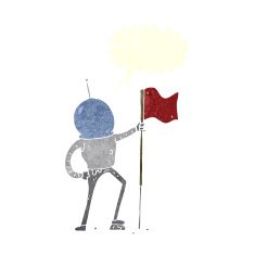 cartoon astronaut planting flag with speech bubble N10