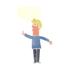 cartoon man advising caution with speech bubble N10