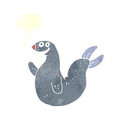 cartoon happy seal with speech bubble N19
