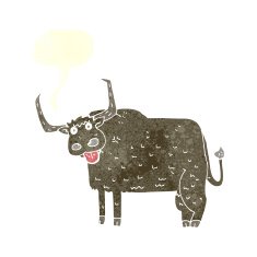 cartoon hairy cow with speech bubble N9