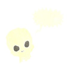 cartoon spooky skull with speech bubble N139