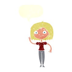 cartoon woman waving with speech bubble N311