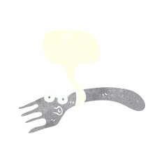 cartoon fork with speech bubble N6