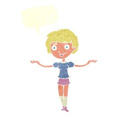 cartoon woman spreading arms with speech bubble N10
