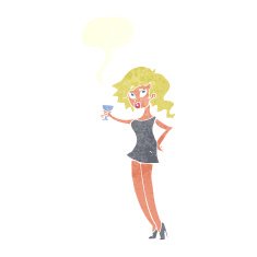 cartoon woman at party with speech bubble N20