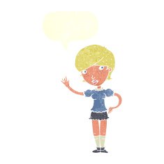 cartoon girl waving with speech bubble N28